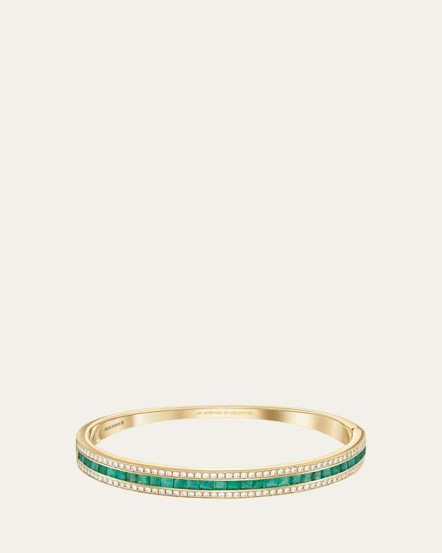 18K Yellow Gold Union Diamond and Emerald Bangle Bracelet